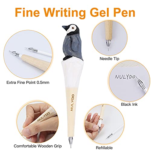 NULYDO 100% Handmade Wood Carved Animal Gel Pen | Baby Penguin, Cute Stationary School Supply Office Supply, Fun Pen Novelty Writing Pen, Unique Gift NULYDO