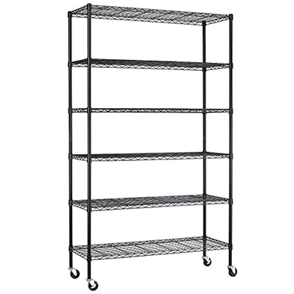 18x48x72 inch Commercial Wire Shelving Unit with Wheels 6 Tier Heavy Duty Layer Rack Storage Adjustable Metal Shelf Garage Organizer Shelves 2100 LBS