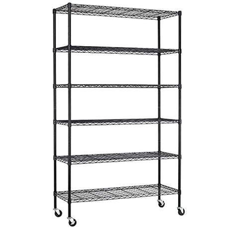 FDW 48"L×18"W×82"H Wire Shelving Unit Storage Cart Metal Shelf Rolling Utility Cart 2100Lbs Capacity with 6 Tier Casters Adjustable Layer Rack Strong FDW