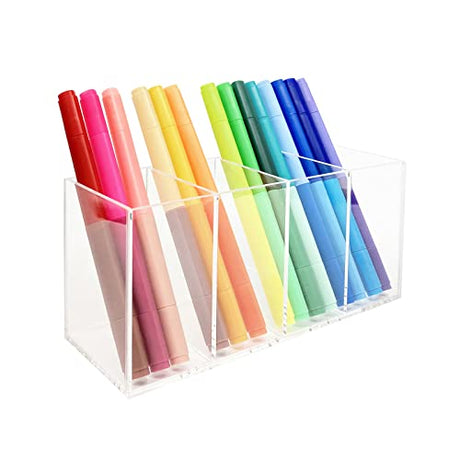 Acrylic Pen Holder 4 Compartments Clear Pencil Holder Organizer Makeup Brush Holder HSYMQ