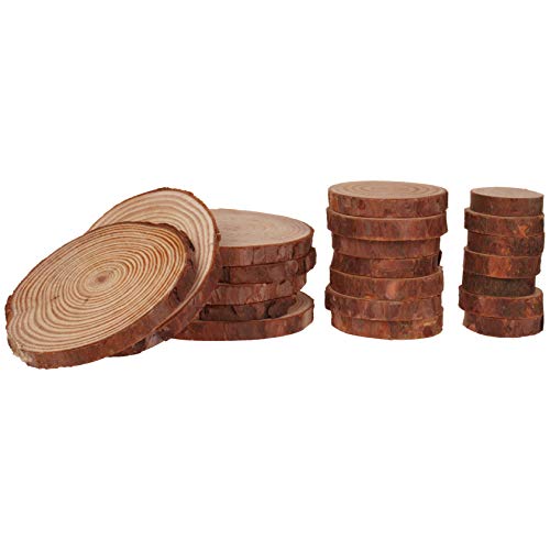 Natural Wood Slices, Tiberham 21 Pcs 1.2-3.9 Inches Unfinished Wooden Circles Round Rustic Wood with Bark, Solid Log Discs Craft Wood Kit for Arts