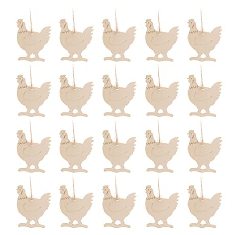 20 Sets Wooden Chicken Cutouts Slices Wooden Hanging Chicken Easter Ornaments Unfinished Hanging Hens Chips with Rope for DIY Painting Craft Easter BESTOYARD