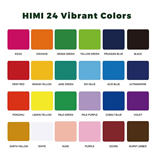 HIMI Gouache Paint Set, 24 Colors x 30ml Unique Jelly Cup Design with 3 Paint Brushes and a Palette in a Carrying Case Perfect for Artists, Students, Artme