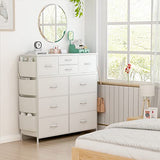 Lulive White Dresser for Bedroom with 10 Drawers, Chest of Drawers with Side Pockets and Hooks, PU Storage Dresser, Organizer Unit for Living Room, Lulive