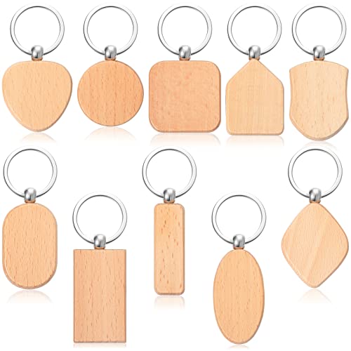 80 Pieces Wood Keychain Blanks Wooden Blank Keychains Unfinished Blanks Wood Keychains Key Tag Blank Wooden Key Chain Keyring Keychain Bulk Keychain Batiyeer