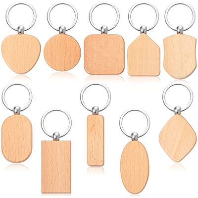80 Pieces Wood Keychain Blanks Wooden Blank Keychains Unfinished Blanks Wood Keychains Key Tag Blank Wooden Key Chain Keyring Keychain Bulk Keychain