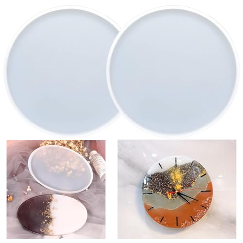 2pcs 7 Inch Resin Tray Molds, Round Rolling Tray Molds, Big Flat Round Coaster Resin Epoxy Silicone Board Molds for Resin Epoxy DIY Crafts - WoodArtSupply