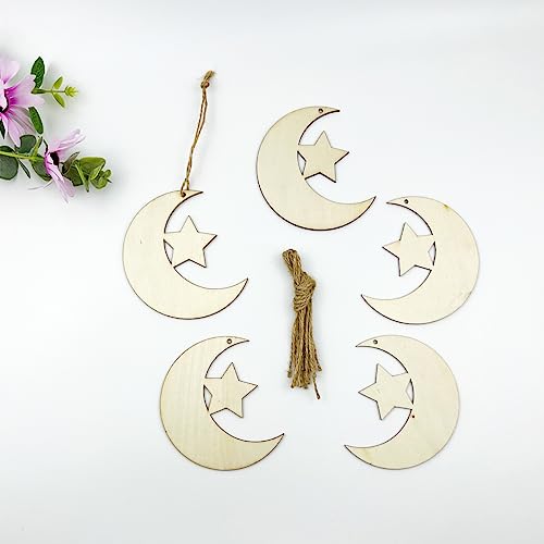 30PCS Unfinished Moon Star Wood DIY Crafts Cutouts - Blank Wooden Moon Star Craft Shapes to Turn into Baby Shower Favors, Christmas Ornaments, Gift