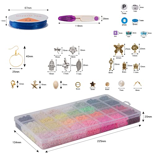 Maxzola inc. 12870 Pcs Clay Beads for Bracelet Necklace Jewelry Making Kit, Polymer Flat Round Beads with Elastic Strings Pendant Charms Set - WoodArtSupply