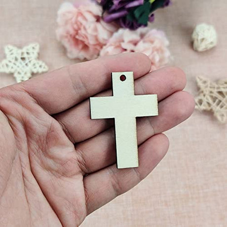 30pcs Mini Cross Wood DIY Crafts Cutouts 2" Wooden Cross Shaped Hanging Ornaments with Jute Twines Gift Tags for Easter Halloween Holiday Party Creaides