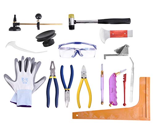 Professional 16 Pieces Mosaic tile and Stained Glass Start-up Tool Set with Carrying Case, Lead Came Kit for Beginner with Cutters, Pliers, Square, IMT