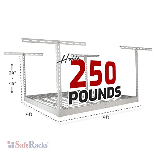 SafeRacks Overhead Garage Storage Rack - Heavy Duty Racks for Garage with 250 lb Capacity, Easy Garage Shelving, Adjustable Storage Rack, Ceiling SafeRacks