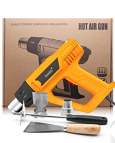 Heat Gun 1800W Variable Temperature Settings 122℉~1202℉ (50℃- 650℃), Asnish Fast Heat Hot Air Gun, Durable& Overload Protection, with Nozzles for Crafts, Shrink Wrap, Vinyl, PVC, Vinyl, Epoxy Resin