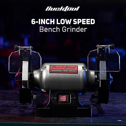 BUCKTOOL 6-Inch 1/3HP Low-Speed Bench Grinder, High Precision Wobble-free Wheel Grinder, TLG-150S Bucktool
