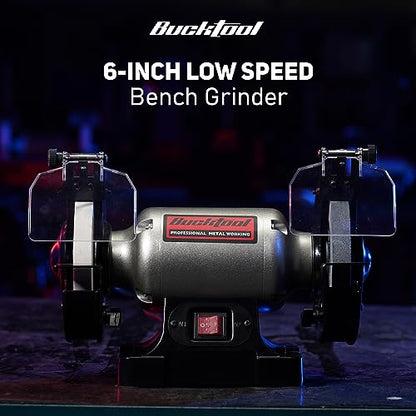 BUCKTOOL 6-Inch 1/3HP Low-Speed Bench Grinder, High Precision Wobble-free Wheel Grinder, TLG-150S