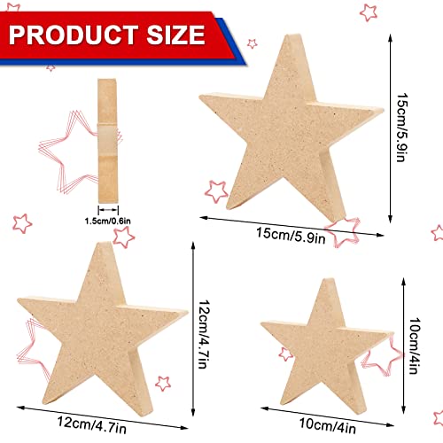 Whaline 3 Sizes 4th of July Wooden Stars Cutouts Patriotic Wooden Stars Unfinished Blank Slice Ornament for Independence Day Christmas Farmhouse Home