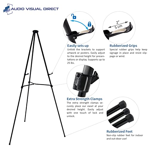 Lightweight Aluminum Telescoping Display Easel, 70 Inches, Black Audio-Visual Direct