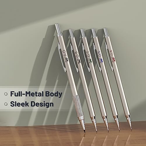 Mr. Pen- Metal Mechanical Pencil Set with Lead and Eraser Refills, 5 Sizes, 0.3, 0.5, 0.7, 0.9, 2mm, Drafting, Sketching, Architecture, Drawing