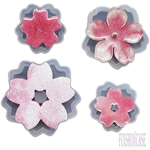 Funshowcase Cute Sakura Cherry Flower Silicone Mold Trays for Crafting, Resin Epoxy, Soap, Jewelry Making 4 in Set Bundle FUNSHOWCASE