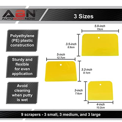 ABN Automotive Body Filler Spreader - 3 Sizes - 9pc Reusable Plastic Puddy Scraper Set for Fillers, Putties, and Paint - WoodArtSupply