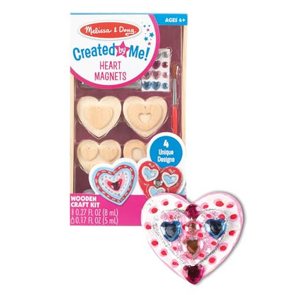 Melissa & Doug Created by Me! Wooden Heart Magnets Craft Kit (4 Designs, 4 Paints, Stickers, Glitter Glue) 8.75 x 5 - WoodArtSupply