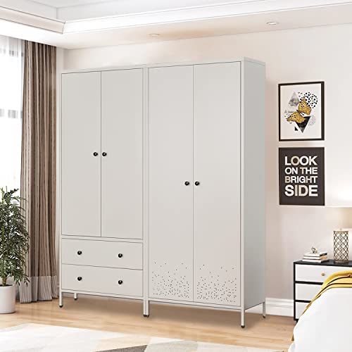 Besfur Bedroom Armoires, Metal Wardrobe Closet with Hanging Rod, Adjustable Shelves, 20" D x 31.5" W x 74" H - Sea Shell Color Besfur