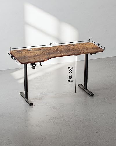 FEZIBO 63"x28" L Shaped Standing Desk, Electric Stand up Height Adjustable Home Office Table, Sit Stand Desk, Rustic Brown Top FEZIBO