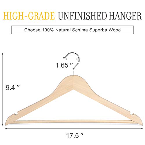 TOPIA HANGER Natural Unfinished Wooden Hangers with 360°Strong Swivel Hook and Smoothly Cut Shoulder Notches, 18-Pack Solid Wood Clothes Hangers for TOPIA HANGER