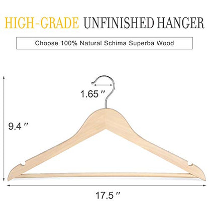 TOPIA HANGER Natural Unfinished Wooden Hangers with 360°Strong Swivel Hook and Smoothly Cut Shoulder Notches, 18-Pack Solid Wood Clothes Hangers for - WoodArtSupply