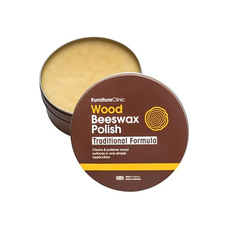 Furniture Clinic Premium Beeswax Polish (6.8oz/200ml) | Condition, Restore, Protect, & Waterproof Wood Furniture, Cabinets, and More | Natural Wax Furniture Clinic