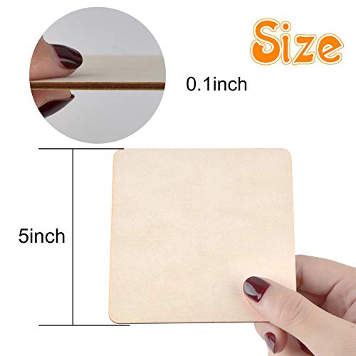 60 Pieces 5 Inch Unfinished Wooden Square Blank Natural Wood Slices Wooden Cutout Tiles for DIY Crafts Home Decoration Painting Staining Coopay