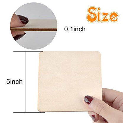 60 Pieces 5 Inch Unfinished Wooden Square Blank Natural Wood Slices Wooden Cutout Tiles for DIY Crafts Home Decoration Painting Staining