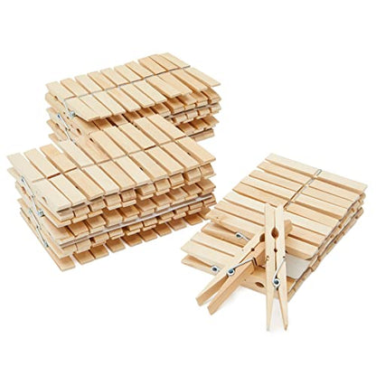 Juvale 100-Pack Large 4 Inch Wooden Clothespins - Heavy Duty Outdoor Clothes Clips for Hanging Clothes, Art, Crafts, Photo Displays - WoodArtSupply