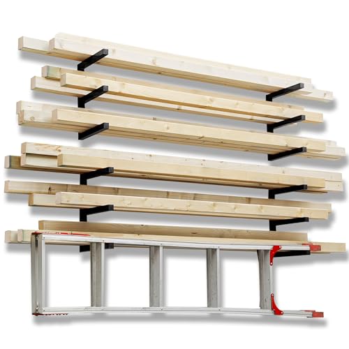 YYR Wood Organizer and Lumber Storage Rack Wall Mount, Heavy Duty Metal Shelf with 6-Level Holds Up 1200 LBS, Indoor & Outdoor Use - Black YYR