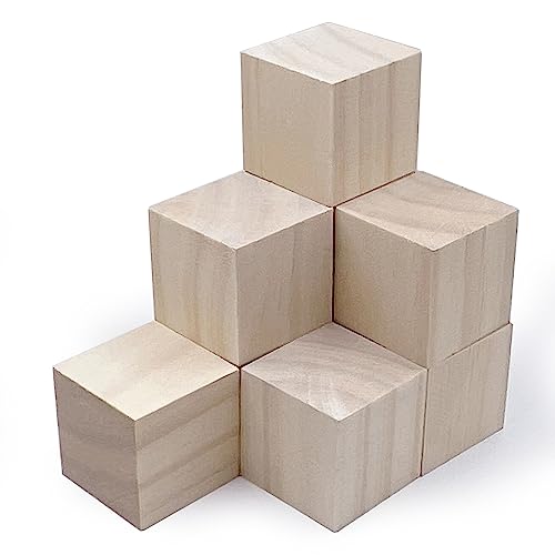 Wood Blocks for Crafting, 2 inch Wooden Cubes, Pack of 8 Natural Pine Wood, Unfinished Wood Blocks Great for DIY Crafts Making