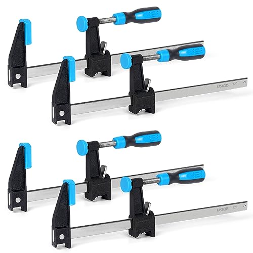 FASTORS Bar Clamps for Woodworking 12 Inch,4 Pack Wood Clamps Adjustable and Release Quickly,Woodworking Clamps Throat Depth 2.5 Inch,Serrated Steel FASTORS