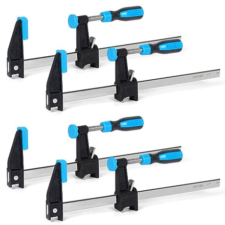 FASTORS Bar Clamps for Woodworking 12 Inch,4 Pack Wood Clamps Adjustable and Release Quickly,Woodworking Clamps Throat Depth 2.5 Inch,Serrated Steel FASTORS