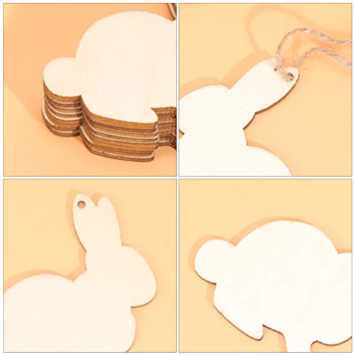 Amosfun 30pcs Wooden Easter Cutouts Rabbit Unfinished Wood Slices Wooden Easter Crafts with Hemp Ropes for Easter Hanging Party Decoration Amosfun