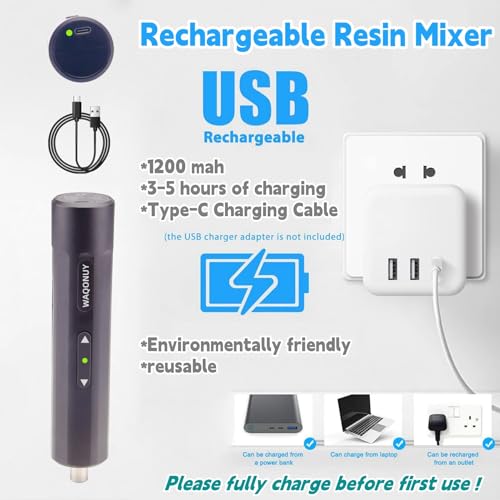 Rechargeable Epoxy Resin Mixer,USB Handheld Electric Resin Mixer for Mixing Epoxy Without Bubbles, Resin Stirrer for Tumblers Epoxy, Resin Molds, WAQONUY