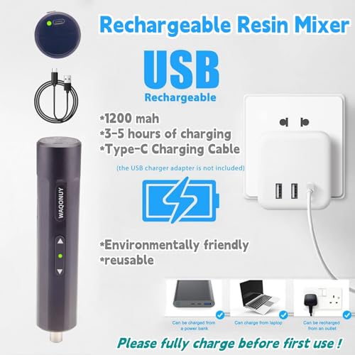 Rechargeable Epoxy Resin Mixer,USB Handheld Electric Resin Mixer for Mixing Epoxy Without Bubbles, Resin Stirrer for Tumblers Epoxy, Resin Molds, - WoodArtSupply