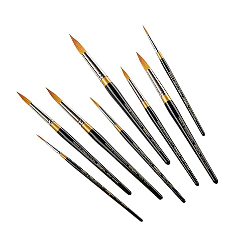 KINGART Original Gold 9020 Ultra Round Series Premium Golden Taklon, Multimedia Artist Brushes, Set of 8 KINGART