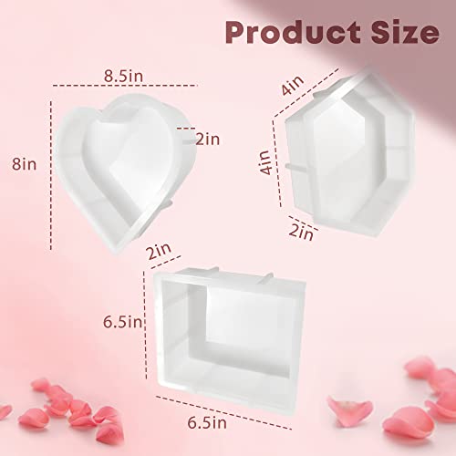 3 Pcs Large Silicone Molds for Resin, Deep Square Hexagon Heart Silicone Molds Bookends Epoxy Resin Mold for Flowers Preservation DIY Art Making - WoodArtSupply