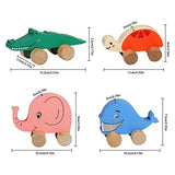 TOWO Wooden Cars for Toddlers - Animals on Wheels - Vehicles Sensory Grasping Motor Skill Toy –Push and Go First Trucks for Baby 12 Months 1 Year Old Toys of Wood Oxford