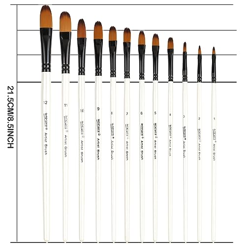 Dainayw 12 PCS Filbert Paint Brushes Set, Artist Brush for Acrylic Oil Watercolor Gouache Artist Professional Painting Kits with Synthetic Nylon Tips dainayw