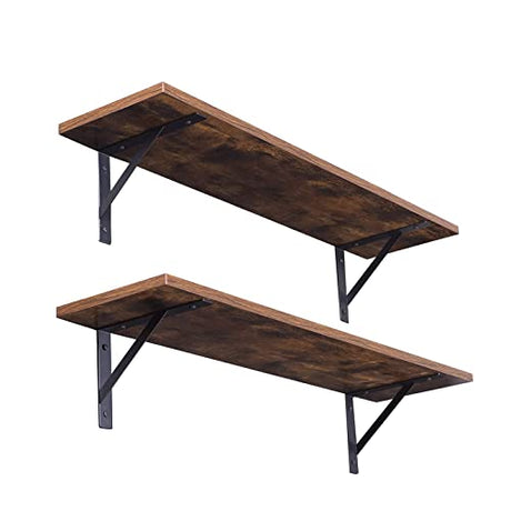 DINZI LVJ Long Wall Shelves, 31.5 Inch Wall Mounted Shelves Set of 2, Easy-to-Install, Wall Storage Ledges with Sturdy Metal Brackets for Living DINZI LVJ