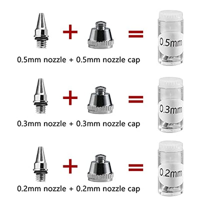 SAGUD Airbrush Nozzle Needle Cap 0.2mm 0.3mm 0.5mm Replacement Accessories Parts with Wrench for Air Brush Spray Gun Kit - WoodArtSupply