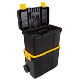 Portable Tool Box with Wheels - Stackable 2-in-1 Tool Chest with Fold-Down Comfort Handles, Tough Latches, and Removable Storage Trays by Stalwart Stalwart