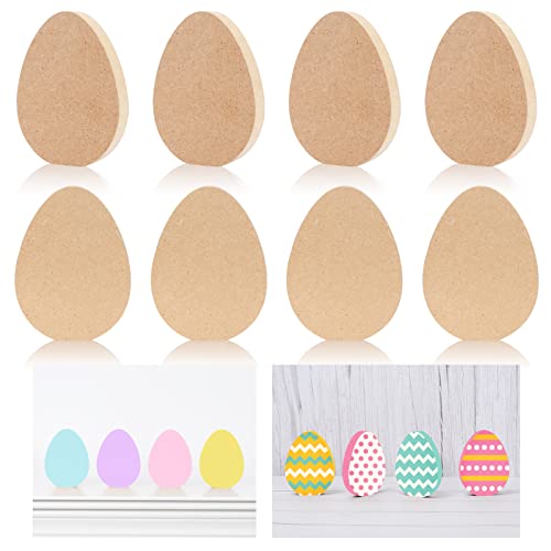 Whaline 8Pcs Easter Egg Wooden Cutouts Unfinished Easter Egg Shaped Table Wooden Signs Craft Tags Easter Egg Wood Slice Ornament for Easter Spring