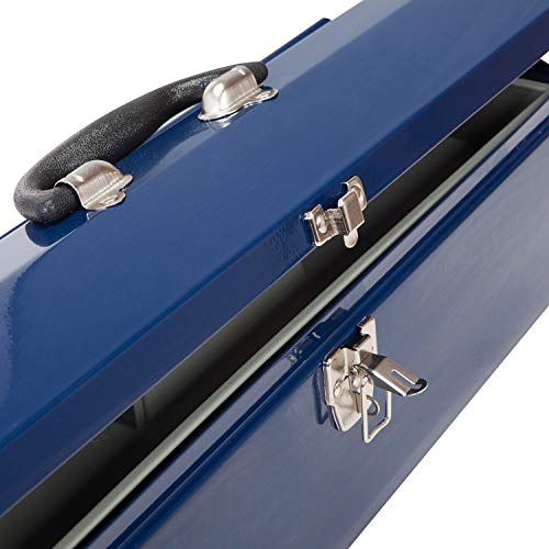 TCE ATB101U Torin 19" Hip Roof Style Portable Steel Tool Box with Metal Latch Closure and Removable Storage Tray, Blue - WoodArtSupply