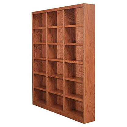 Bowery Hill 84" Tall Triple Wide Wood Bookcase with 18 Adjustable Shelves in Dry Oak - WoodArtSupply